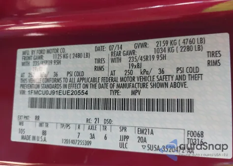 2014 Ford Escape Titanium из США, поврежденный, VIN 1FMCU0J91EUE20554